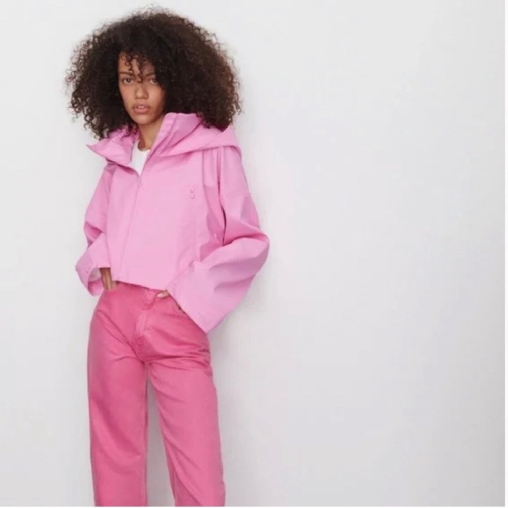 COPY - ZARA pink cropped water repellent rain jacket. Size S.